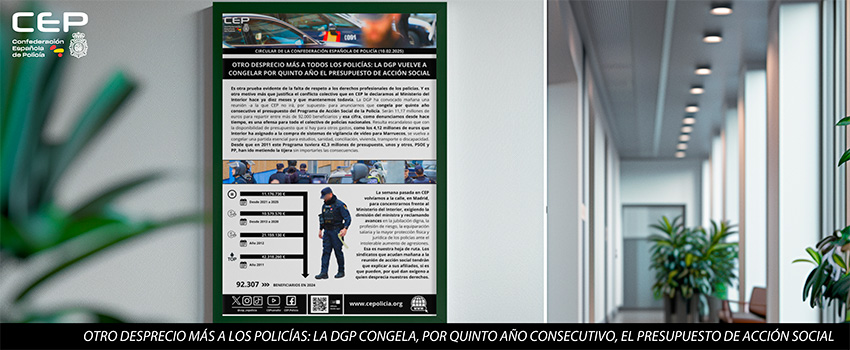 OTRO DESPRECIO MS A TODOS LOS POLICAS: LA DGP VUELVE A CONGELAR POR QUINTO AO EL PRESUPUESTO DE ACCIN SOCIAL